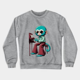 Groovy 70s Piano-Playing Monkey - Colorful Cartoon Vector Art Crewneck Sweatshirt